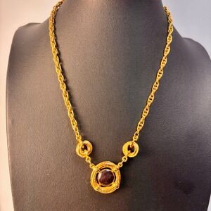 Vintage Rope Chain‎ Necklace Gold Purple Enamel Statement Boho Chic 90s Style